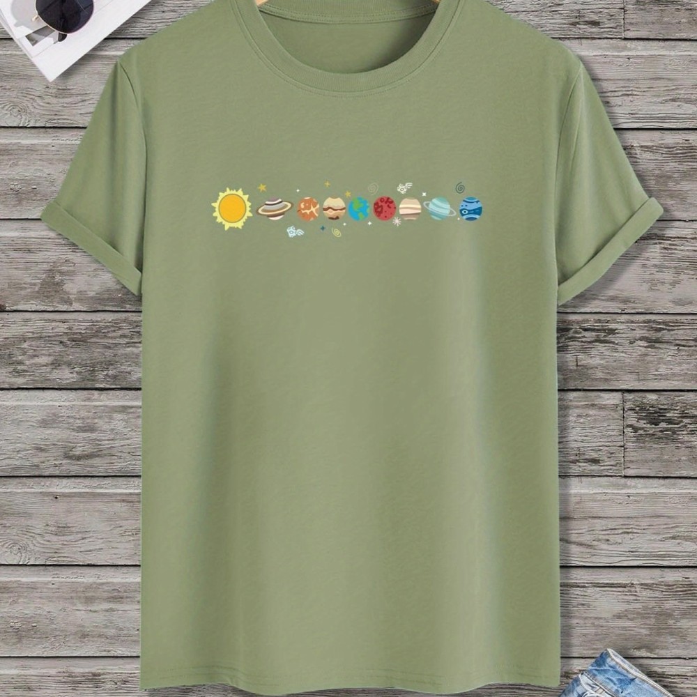 Men's Cartoon Polyester Astronaut And Planet Print Tee Best Sellers - Image 15
