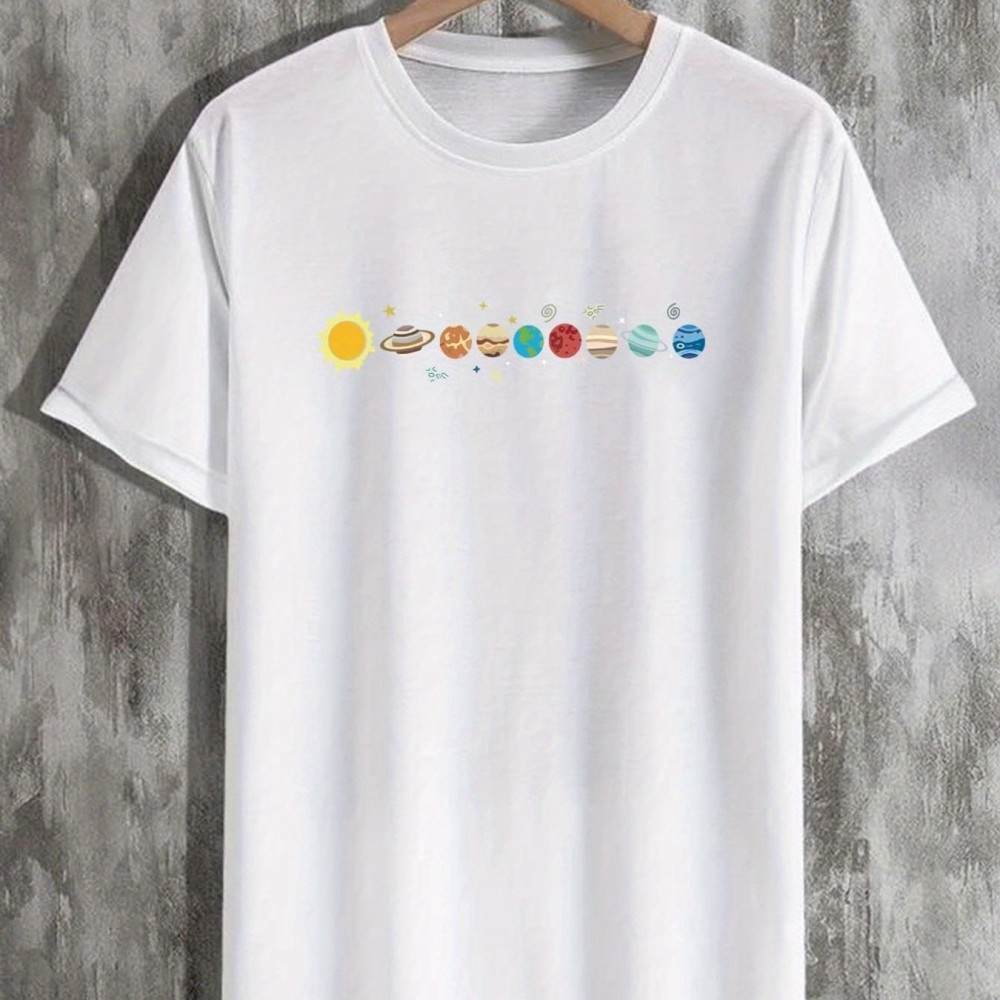 Men's Cartoon Polyester Astronaut And Planet Print Tee Best Sellers - Image 17