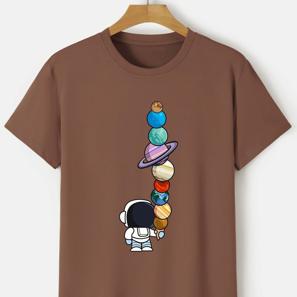 Men's Cartoon Polyester Astronaut And Planet Print Tee Best Sellers - Image 7