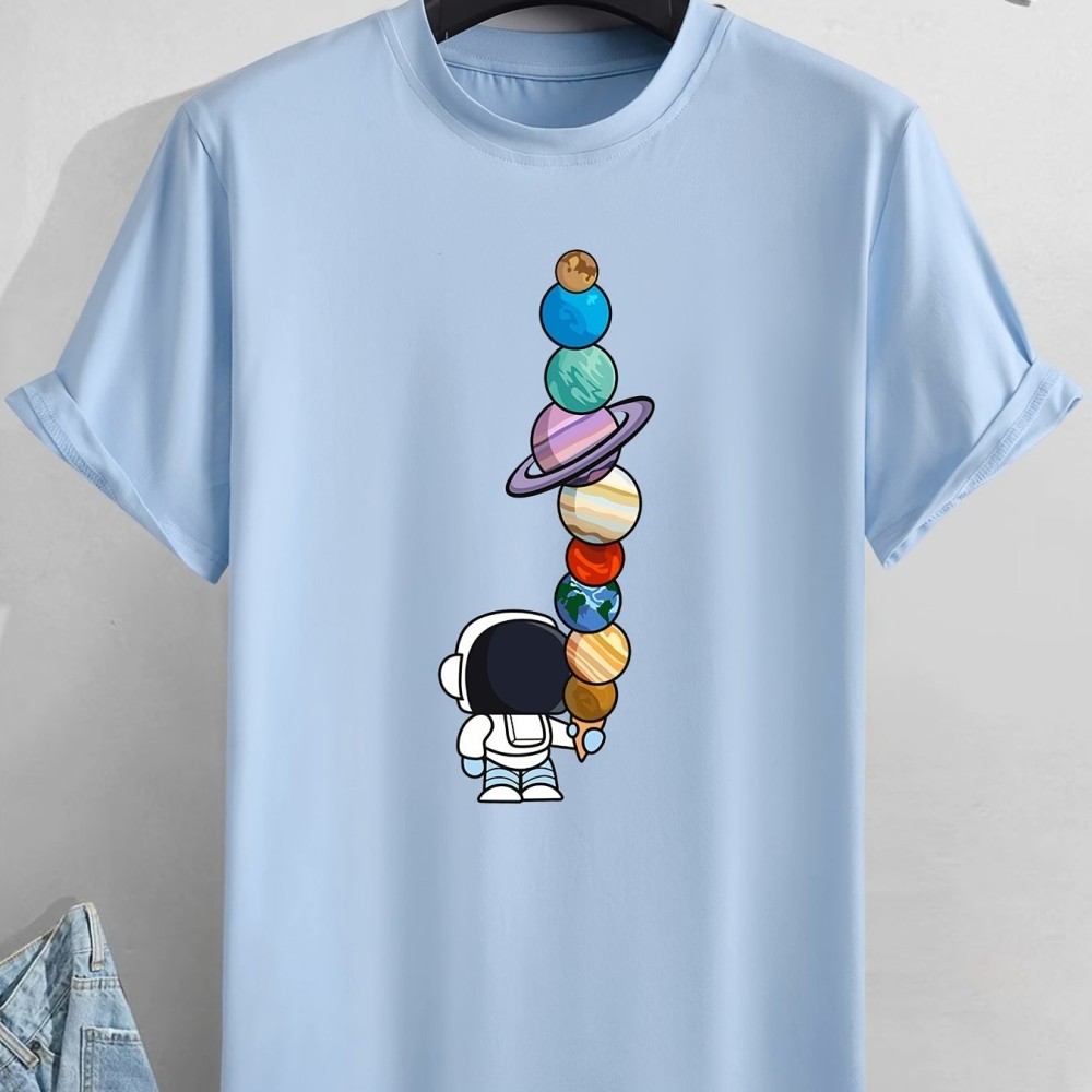Men's Cartoon Polyester Astronaut And Planet Print Tee Best Sellers - Image 8