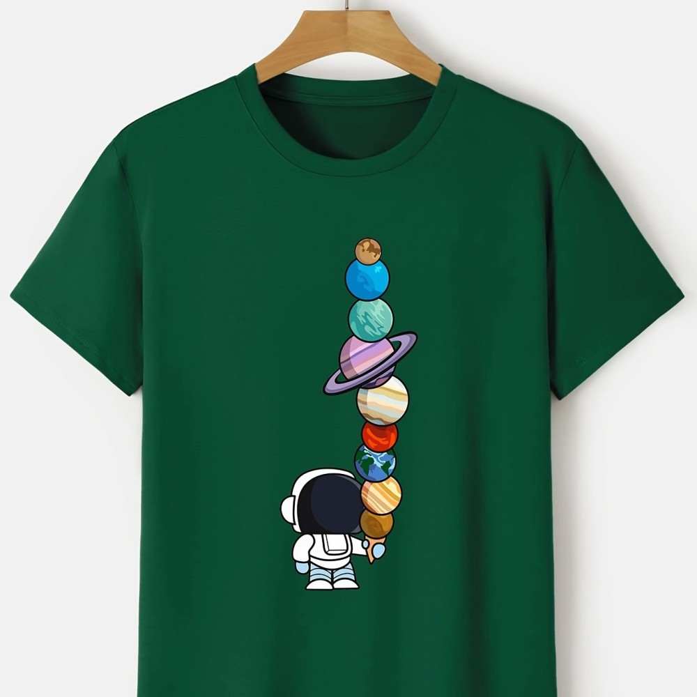 Men's Cartoon Polyester Astronaut And Planet Print Tee Best Sellers - Image 10