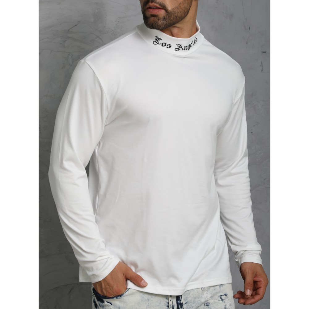 LOS ANGELES Print Men's Casual Turtleneck Long Sleeve Fit Slim T-shirt, Spring Fall - Image 4