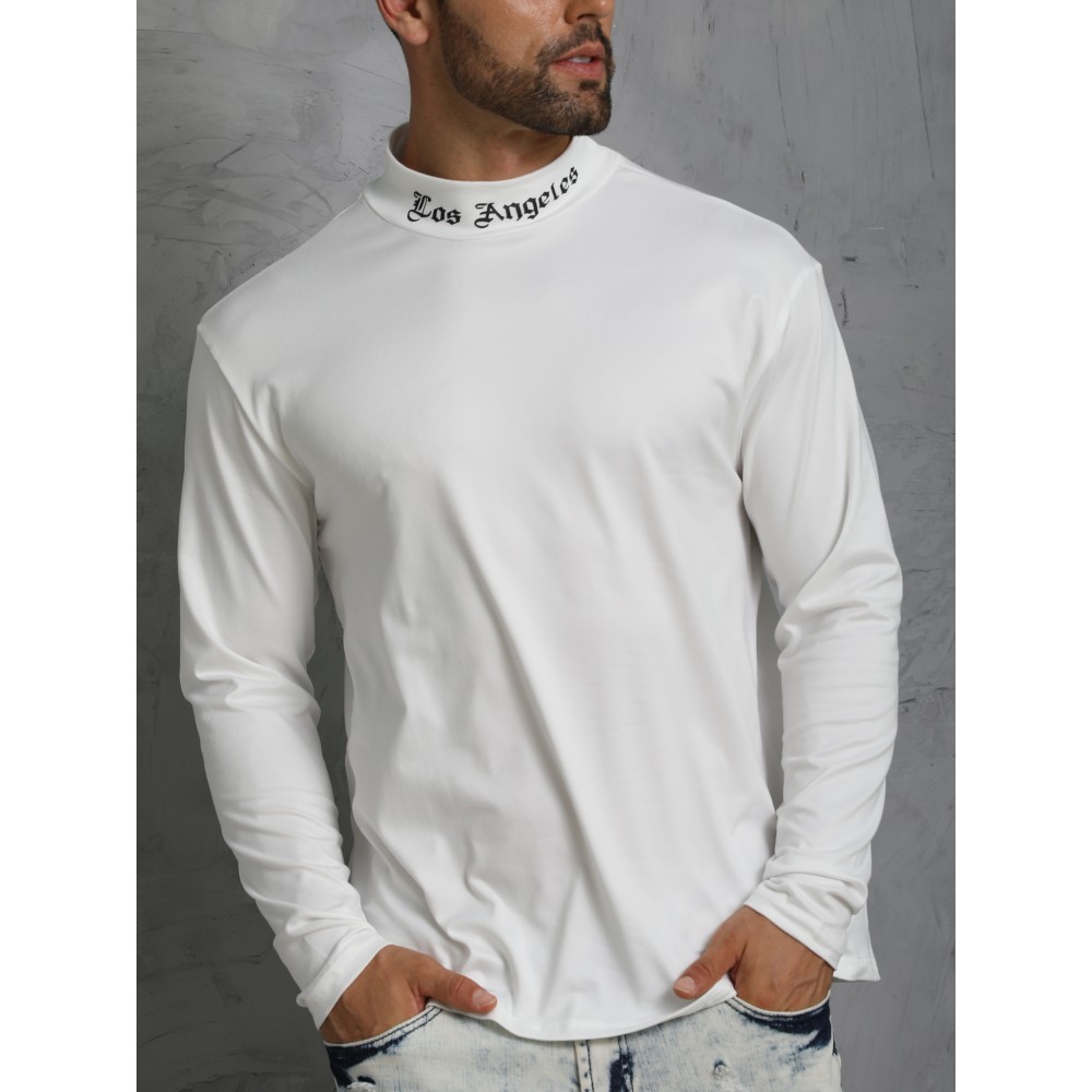 LOS ANGELES Print Men's Casual Turtleneck Long Sleeve Fit Slim T-shirt, Spring Fall - Image 5