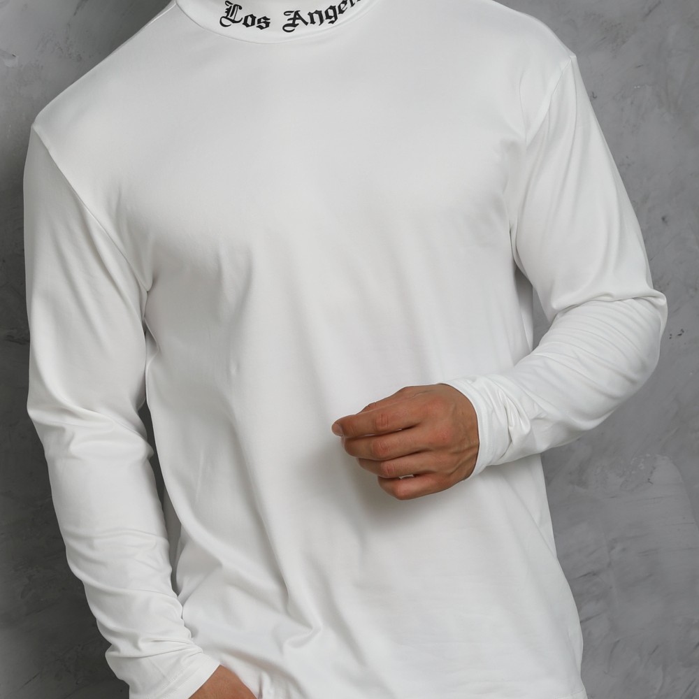LOS ANGELES Print Men's Casual Turtleneck Long Sleeve Fit Slim T-shirt, Spring Fall - Image 6
