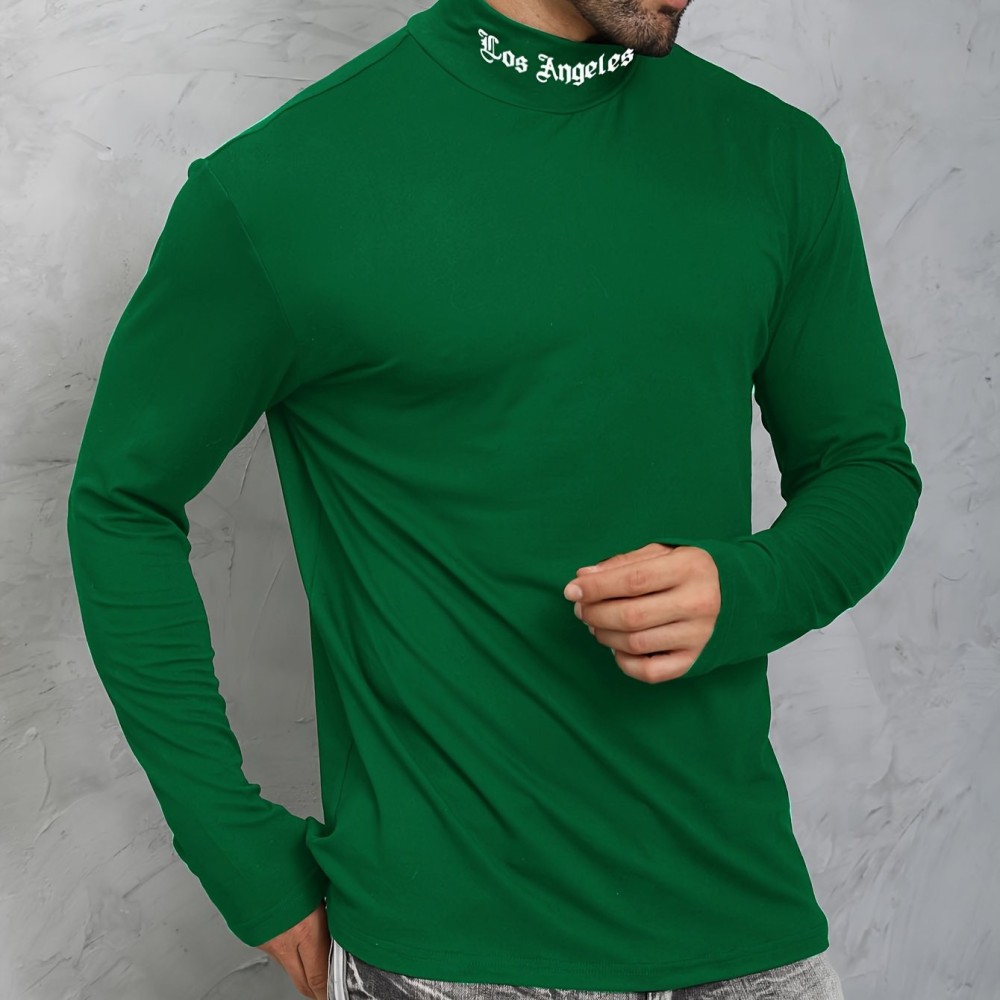 LOS ANGELES Print Men's Casual Turtleneck Long Sleeve Fit Slim T-shirt, Spring Fall - Image 10