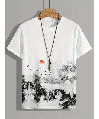 Men's Landscape Print T-Shirt - Casual and Comfortable Summer Tee