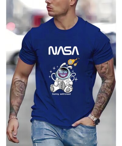 NASA Astronaut Print, Men's Graphic T-shirt, Casual Comfy Tees For Summer, Mens Clothing