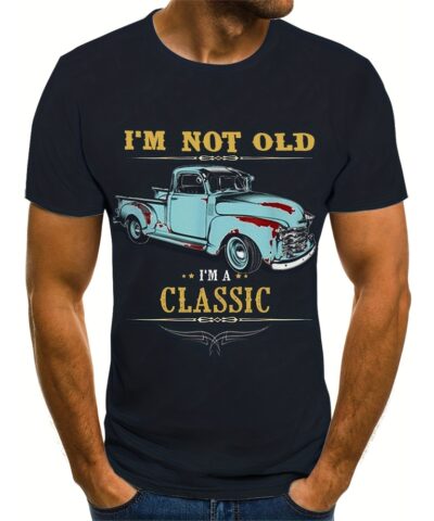 Vintage Car & Letter Pattern Print Men's Comfy Chic T-shirt, Graphic Tee Men's Summer Outdoor Clothes, Men's Clothing, Tops For Men, Gift For Men