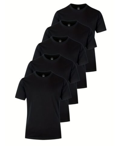 5pcs Men's Solid Cotton Lightweight Crew Neck T-Shirts Set For Summer Sports, Gift For Men