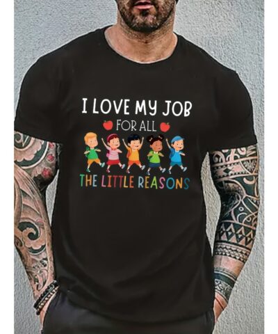 Tees For Men, Funny 'Love My Job' Print T Shirt, Casual Short Sleeve Tshirt For Summer Spring Fall, Tops As Gifts