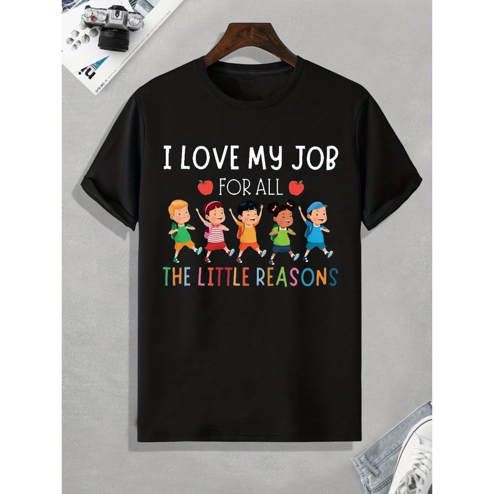 Tees For Men, Funny 'Love My Job' Print T Shirt, Casual Short Sleeve Tshirt For Summer Spring Fall, Tops As Gifts - Image 2