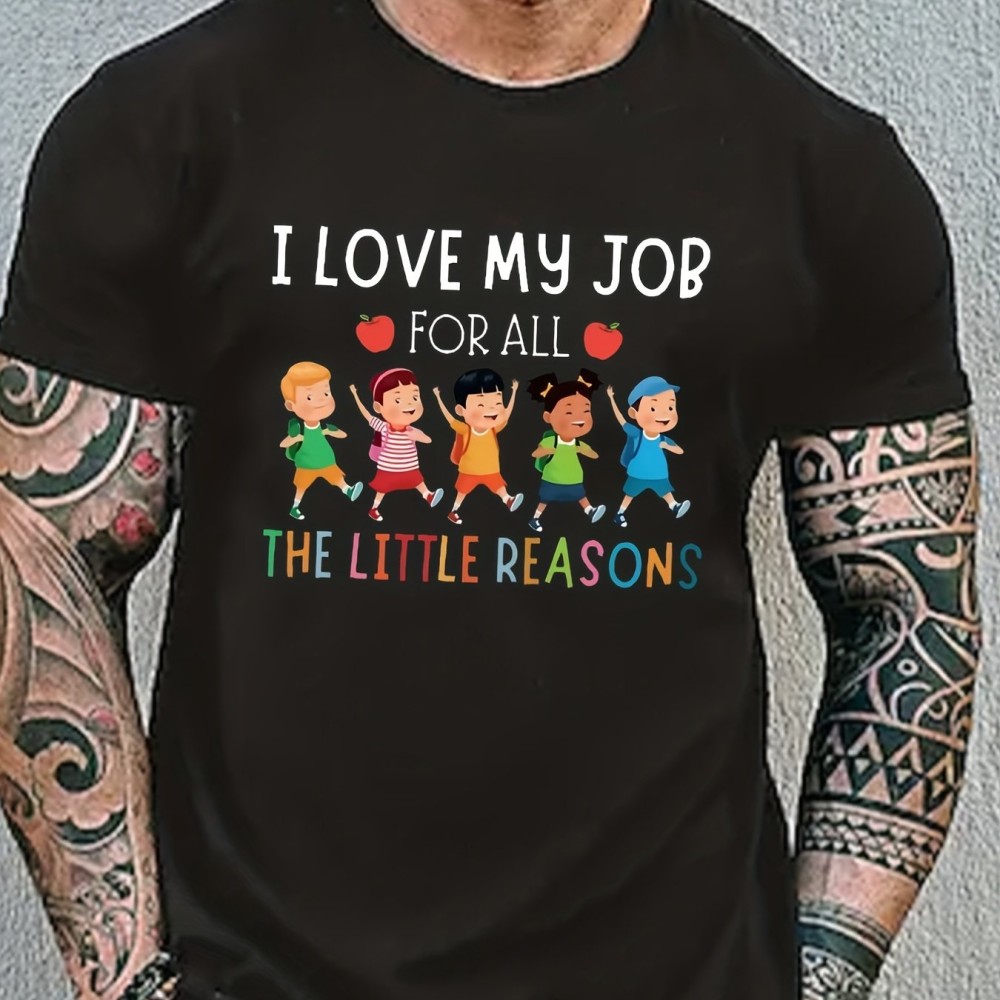 Tees For Men, Funny 'Love My Job' Print T Shirt, Casual Short Sleeve Tshirt For Summer Spring Fall, Tops As Gifts - Image 6