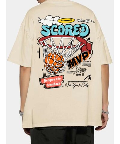 Cotton Blend Cartoon Basketball Print, Men's Graphic Design Crew Neck Novel T-shirt, Casual Comfy Drop Shoulder Loose Tees For Summer, Men's Clothing For Daily Vacation Resorts