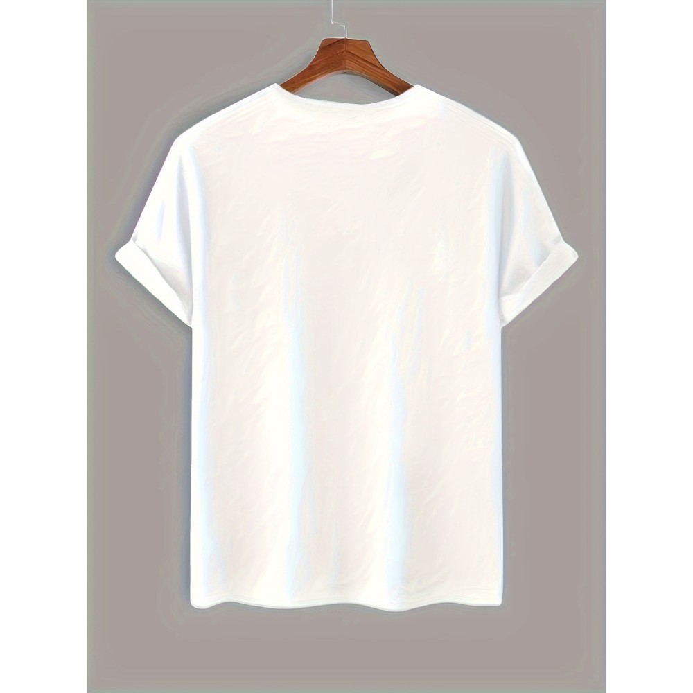 4pieces Men's Stylish Smiling Face Pattern Shirt, Casual Slightly Stretch Breathable Crew Neck Short Sleeve Tee Top For City Walk Street Hanging Outdoor Activities - Image 3